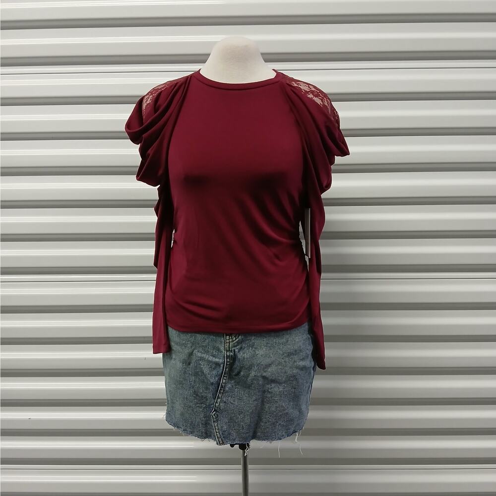 Calligraphie Womens Top Size XS Maroon Pullover Long Sleeve Regencycore Blouse